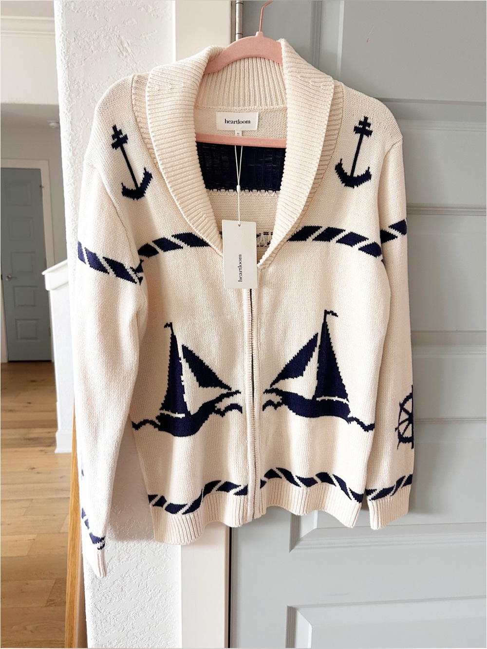 NWT Heartloom Trixie Anchor Boat Print Novelty Cardigan Beach Coastal Nautical - Picture 5 of 7